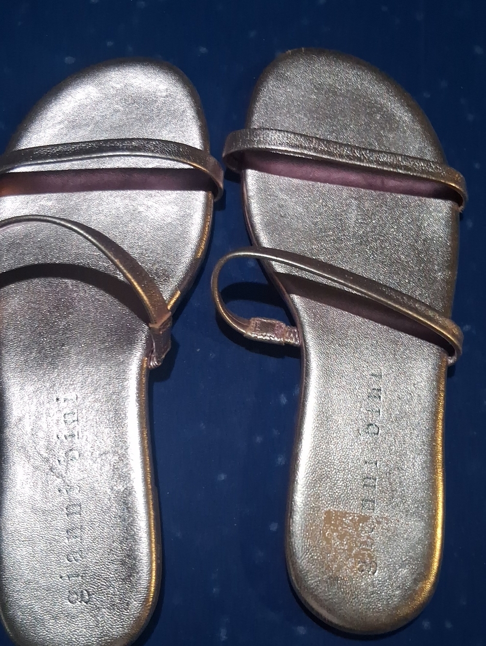 Light Purple Metallic Gold Double-Strap Slide Sandals